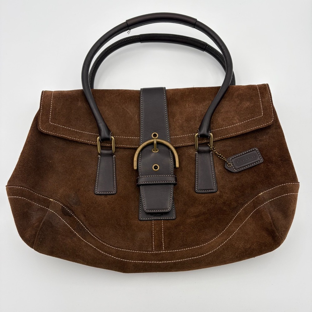 Vintage COACH #9507 Soho Suede Satchel Shoulder Bag Cocoa Brown Expandable Y2K